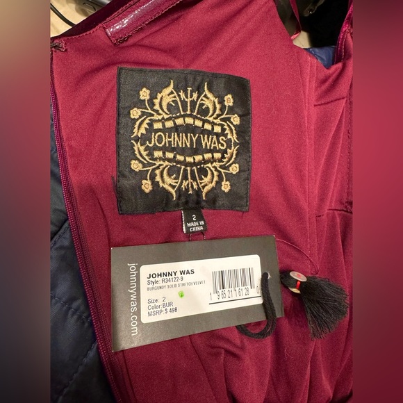 Johnny Was “Burgundy Solid Stretch Velvet Dress” NEVER WORN! Free shipping - Picture 6 of 7